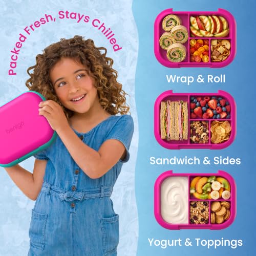 Bentgo Chill Kids 4-Compartment Bento Box Leakproof Lunch Box | Built-In Ice Pack, 3.3 Cup Capacity, BPA-Free, Microwave & Dishwasher Safe Tray, Ideal for Ages 3–7 (Fuchsia/Teal) - color: Fuchsia/Teal