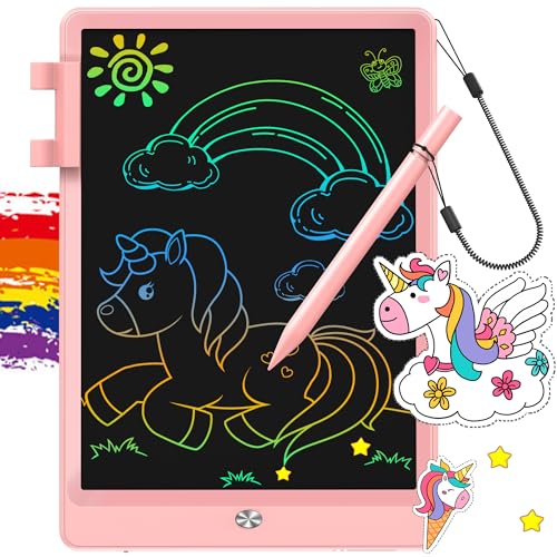 FLUESTON LCD Writing Tablet for Kids, 10 Inch Doodle Board, Colorful Drawing Pad for Toddler, Educational Travel Toy Gifts for 3-8 Year Old Girls Boys, Erase Lock Writing Board - Pink - color: Cute Pink, size: 11"W x 7.5"H