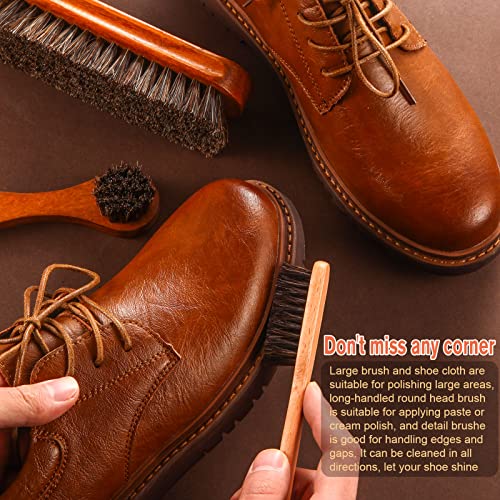 4 Pcs Horsehair Shine Shoes Brush Kit Polish Dauber Applicators Cleaning Leather Shoes Boots Care Brushes Suede Cleaner Brush with Microfiber Shoe Cloth(4 Pcs Style A) - style: 4 Pcs Style A