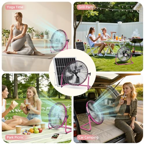 18" Solar Fan for Outside, Ultra-Quiet Solar Powered Fans for Home, 20000mAh Outdoor Waterproof Portable Ventiladores Recargables for Patios Shed Camping Livestock Gazebo Greenhouse