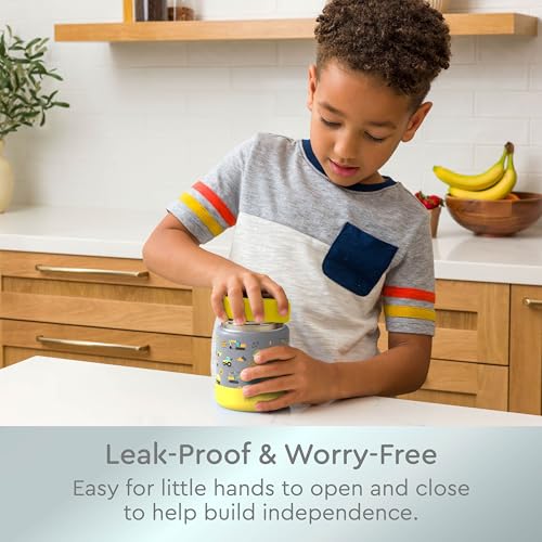 Bentgo Kids Stainless Steel Leak-Proof Food Jar for Hot or Cold Food | 11 fl oz Double Insulated Container with Removable Silicone Bumper, Dishwasher Safe, Easy Open Lid, Ages 3+ (Construction) - color: Construction Trucks