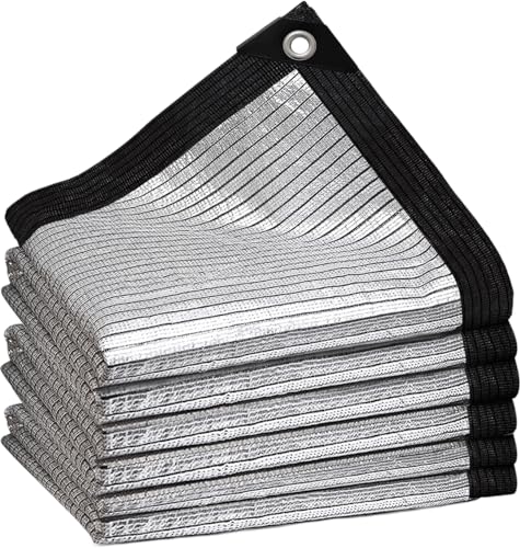 Shade Cloth-Thickened and Encrypted 80% Aluminum Shade Cloth for Greenhouse Balcony Garden,Outdoor Pergola,Lawn,Cars.Easy Hanging with Edges and Holes,Silver Heat Reflective Tarp - size: 12ft×12ft