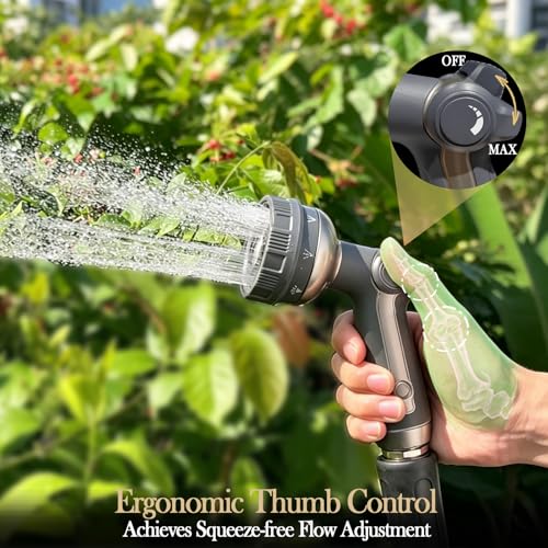 Garden Hose Nozzle Heavy Duty Metal Water Hose Sprayer | Heavy Duty Metal Spray Nozzle With Thumb Control. Japanese-style Design & 8 Spray Patterns For Different Blooming Seasons - color: Black Gray