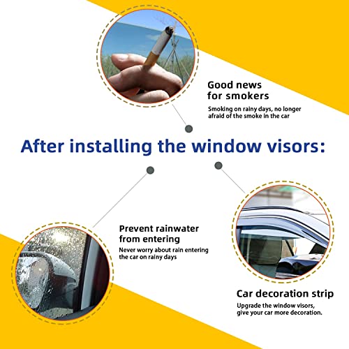 Window Visors Rain Guards Compatible with 2013-2020 Ford Fusion | Chrome Trim Vent Visor Side Wind Deflector,Durable PC Smoke Tint Tape-On Outside Mount,rainproof sun protection - size: 13-20 Fusion