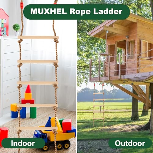 1 Pcs 6.5 Ft Climbing Rope Ladder for Kids, Wooden Rope Hanging Ladder, Rope Ladder for Treehouse Outdoor and Indoor Swing Set Accessories