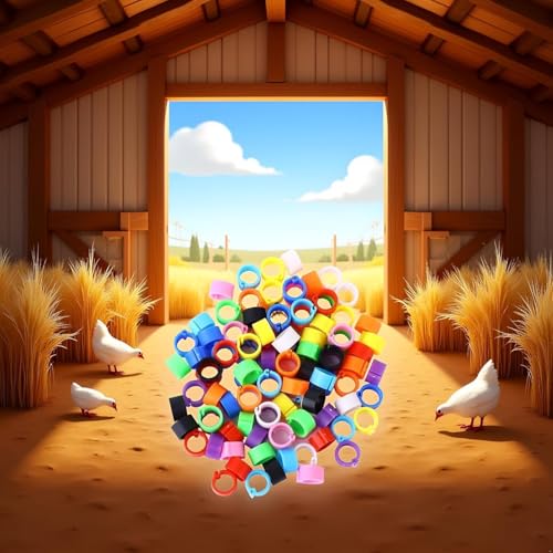 100Pcs 10-Color Poultry Leg Bands, Leg Bands Clip-on Rings for Birds, Ducks and Chickens, Multi-Color Farm Animal Livestock Tagging Accessories, 8mm Adjustable Clip-On Bird ID Rings for Poultry