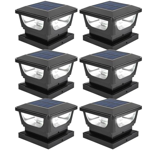 Sumaote 3x3 Solar Post Cap Lights, 120 Lumen 6500K Cool White, 6 Pack | Fence Post Solar Lights Fits 3x3 Metal & 4x4 Wood/Vinyl, IP65 Waterproof, Ideal For Garden, Yard, Porch, Deck Railing - size: 6 Pack