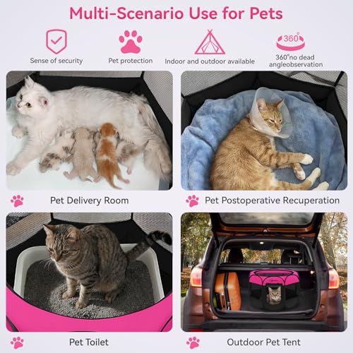 Siedihit Dog Playpen, Puppy Pet Playpens Indoor for Small Dogs Tent Crates | Cage Indoor/Outdoor, Portable Pop Up Dog Kennel Playpen with Carrying Case for Dogs/Cats/Rabbits, Hot Pink - color: Rose