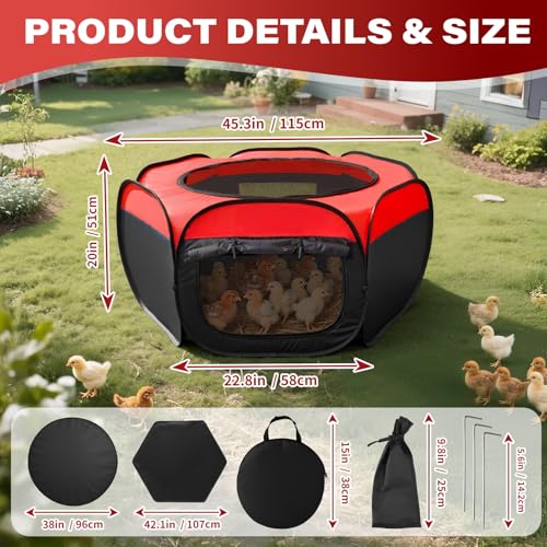 Brooder Box for Chicks, Portable Chicken Brooder Kit with Pad, Storage Bag & Pegs, Pop-Up Chick Starter Pen for Indoor Outdoor Use, Fits Up to 15 Baby Chicks or Ducklings