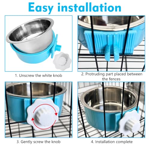 kathson Crate Dog Bowl, Removable Stainless Steel Hanging Pet Cage Bowl Food & Water Feeder Coop Cup for Cat, Puppy, Birds, Rats, Guinea Pigs (3 PCS, Size: M, Blue, Green, Pink) - color: Size: M (Blue, Green, Pink), size: 3 PCS
