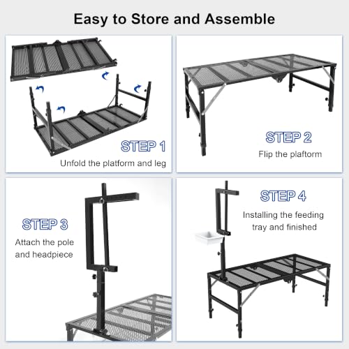 Foldable Goat Miliking Stand - 51x23 inch Metal Livestock Stand with Removable Feeding Tray, 500lbs Capacity Goat Sheep Stand for Trimming Shearing Milking Hoof with Adjustable Headpiece and Height