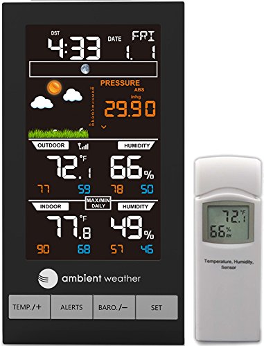 Ambient Weather WS-2801A Advanced Wireless Color Forecast Station | With Temperature, Humidity and Barometer - size: Console + 1 Sensor