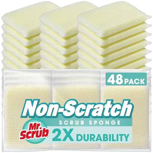 Sponges Kitchen Scrub Dish Sponge Scouring Pad, 48 Pads Cleaning Brush Dishwasher Soap Supplies, Dishwashing Dinnerware Towels Sink Pan Pot Cloth Rags Holder Bathroom Bathtub - size: 48 Pack