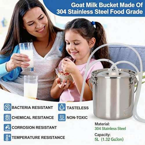 5L Goat Milking Machine, Rechargeable Battery Adjustable Pulse Vacuum Electric Goat Milking Machine,Portable Milking Machine,Individual Pulsation Adjustment, Udder Protection - size: 5L Goat