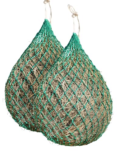 Harrison Howard 2 PCS Slow Feed Hay Net for Horses, 40 Inch Hay Bag Holds 1–2 Flakes, 2 Inch Mesh Durable Hanging Feeder for Stable, Pasture & Livestock-Grass Green - color: Grass Green
