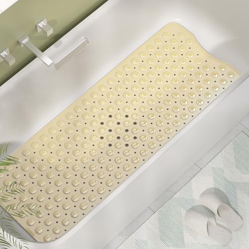AmazerBath Shower Mat Non Slip 40 x 16 Inches, Shower Stall Mats with Suction Cups and Drain Holes, Non Slip Bath Mat for Tub for Elderly & Kids, Beige - color: Beige, size: 40" x 16" (Rectangular)