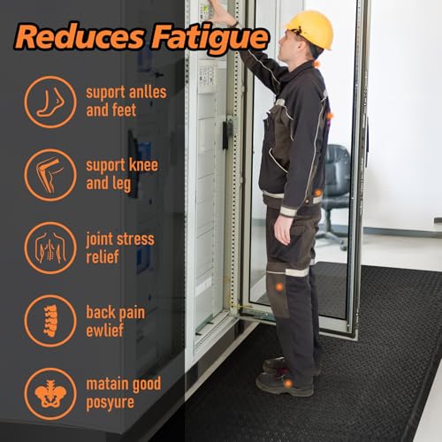 Anti Fatigue Mats Industrial 2' x 3' 15/16" Thick Ergonomic Standing Mat Commercial Heavy Duty Diamond Plate Shop Floor Mat Helps Relieve Back and Leg Soreness - size: 2' x 3'