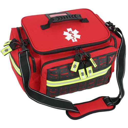 Lightning X Products Lightning X Mid-Sized First Responder EMT Bag | LXMB25 Fully Stocked Aid Kit w/ 200+ BLS Supplies - RED - color: Red