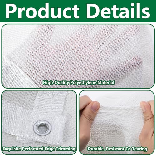 9.9 x 9.9 Ft Plant Sun Shade Cloth, 60% Shading White Sun Protection Net | Tear Resistant Garden Sunshade Cloth Cover with Reinforced Grommets for Protecting Plants from Direct Sunlight - color: 3x3m