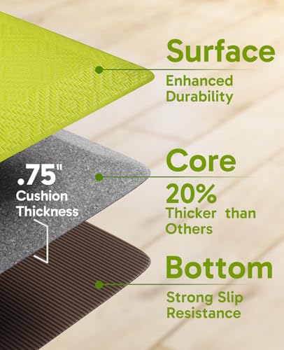 Ophanie Kitchen Mats for Floor, 3/4 Inch Thick Kitchen Rugs, 20x32 Anti Fatigue Standing Cushioned Mat,Waterproof,Comfort Ergonomic Mat for Office, Home, Sink with 99+ Pairs of Anti-Slip Bottom Ridges - color: Green, size: 20"L x 32"W x 0.8"Th