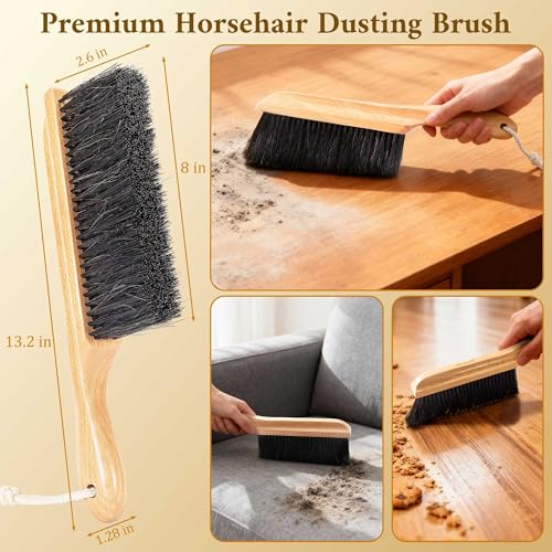 BFWood Horse Hair Hand Broom, Fireplace Dust Brush for Home Cleaning | BFWood Woodworking Bench Cleaning Brush, Hand Broom for Shop Furniture Carpet Car Wash Sweeping Workspace Upholstery