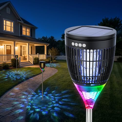 Rossetta Solar Bug Zapper Outdoor, Fly Zapper with Flame & Projector Light | 4200V Shock Grid, Solar & USB Charging, IPX5 Waterproof, Auto Mode, Cordless Electric Mosquito Killer for Patio, Garden - color: Black