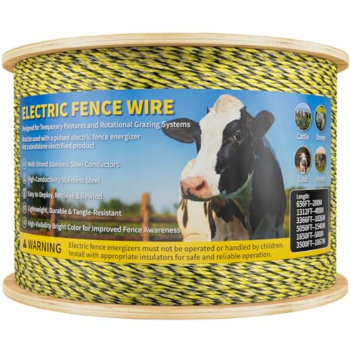 lectric Fence Wire 5050Ft 1540M - 6 Stainless Steel Strands Polywire for Reliable Conductivity - Electric Fence Poly Wire for Portable Livestock Fencing - size: 5050 Feet/1540 Meters