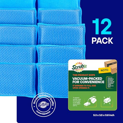 SCRUBIT Reusable Sponges for Dishes - 12 Pack Microfiber Sponges Kitchen Dish Scrubber, Machine Washable & Non-Scratch Scrubbers (Blue) - color: Blue
