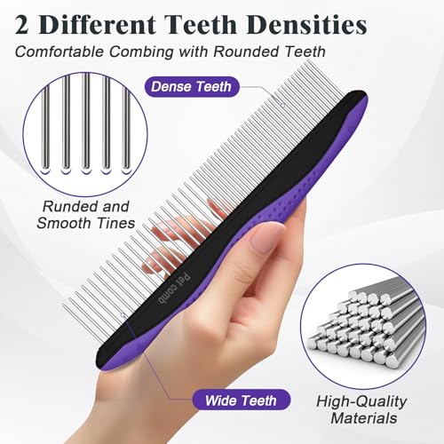 2PCS Self Cleaning Slicker Brush & Dog Comb - Skin Friendly Deshedding Grooming Tool for Dogs, Cats and Small Animals, Professional Deshedding Dematting Tool for Long and Short Haired Pets (Purple) - color: Purple