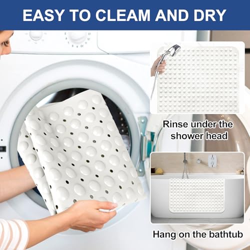 Square Shower Mat Non Slip: 32" x 32" Large Shower Mats for Inside Shower - Soft TPE Cuttable Anti Slip Shower Floor Mat with Drain Holes and Suction Cups - color: White