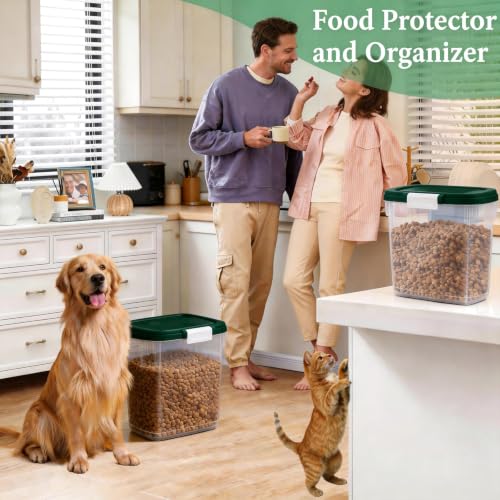 Airtight Dog Cat Food Storage Container 10 Lbs, Slim Tall Pet Food Bin | Pet Food Treat Container with Lid, Scoop and Cup, Clear Plastic Dry Food Storage Bin for Dog, Cat, Bird Seed, Kibble, Pellet - color: Dark Green
