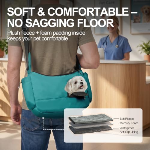Dog Carrier Sling for Small Dogs & Cats Hand-Free Puppy Sling Purses with Storage Bag and Adjustable Shoulder Strap, Pet Sling Carrier Up to 8.8 Lbs (Blue) | Padded adjustable strap, safety tether, breathable mesh openings and two expandable pockets add c