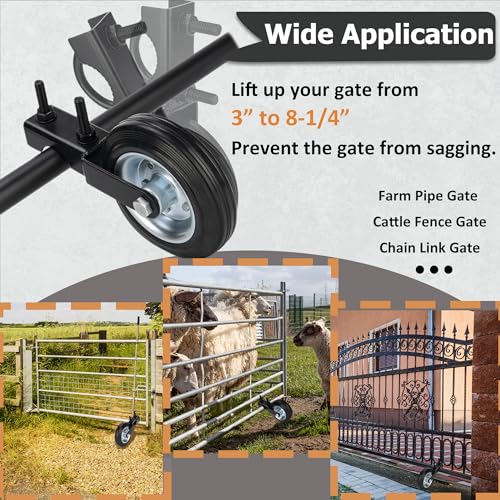 6" Heavy Duty Farm Gate Wheel - 500LB Solid Rubber Gate Helper Wheel for 1-5/8" Thru 2" Metal Tube/Swing Gate, Chain Link Fence, U-Bolt Install, 2 Pack
