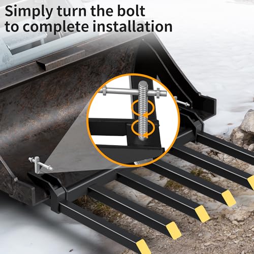 60" Clamp on Debris Forks 4000 lbs Loader Bucket Fork | Heavy duty clamp on pallet forks and debris forks attachments fit for loader bucket, skid steer, and tractor. - size: 60 IN