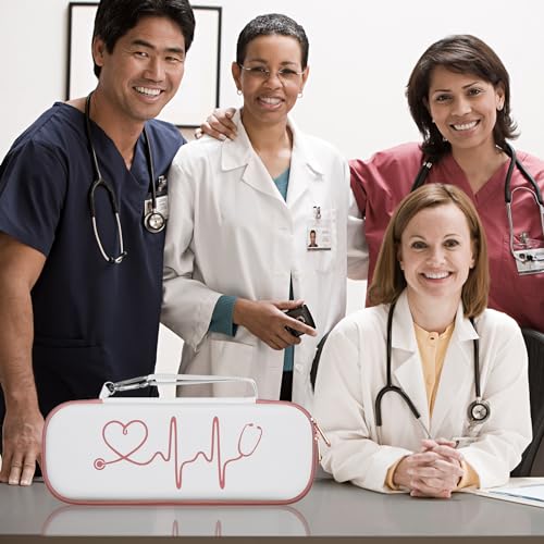 BOVKE Stethoscope Case for 3M Littmann Classic III Monitoring, Lightweight II S.E, Cardiology IV Diagnostic, MDF Acoustica Stethoscopes, Space for Nurse Essentials and Medical Supplies, White Rosegold - color: White Rosegold