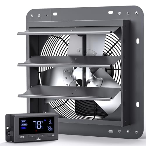 iLIVING 12" Wall Mounted Shutter Exhaust Fan, Automatic Shutter, Temperature and Humidity Controls with Variable Speed, 960 CFM at 1600 RPM DC Motor - size: 12-inch