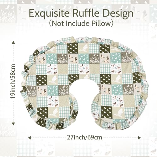 Ruffled Nursing Pillow Cover, Removable Stretchy Case for Breastfeeding Pillows, Ultra Soft and Breathable Feeding Pillow Slipcover with Modern Design Lace for Infant Girls Boys, Mallard Duck