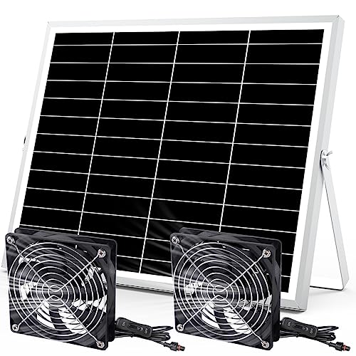 5 Inch Solar Powered Fan, Solar Exhaust Intake Fan Kit, IPX7 Waterproof Dual Fans with 13Ft On/Off Switch Cable, Cooling Ventilation for Greenhouse, Chicken Coop, Shed, Outside No Battery - size: 5" Fan 2 Kit