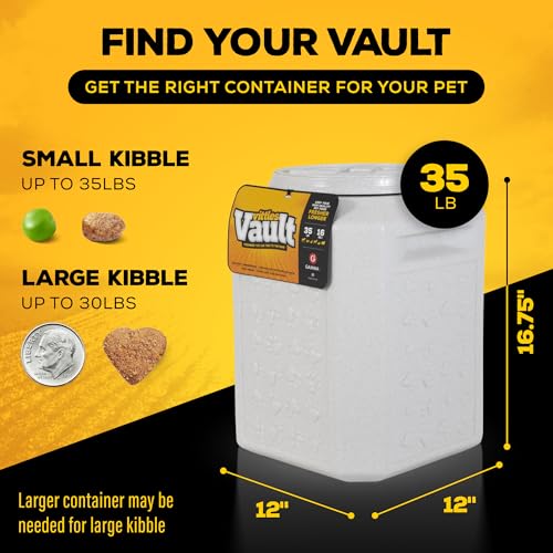 Vittles Vault Airtight Pet Food Storage Container + Scoop, Fits Up to 35lbs | Stores Dog Kibbles, Bird Seed, Oatmeal, Rice, Flour and Cereal in BPA Free Plastic, Sealed Airtight, Made in USA, with Scoop - size: 35 Pounds