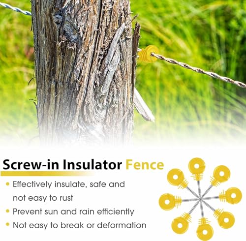 200 Pcs Electric Fence Insulator with 1 Pcs Insulator Socket Tool Screw in Ring Post Wood Post Electric Fence Ring with Socket Tool for Animal (Yellow) - color: Yellow