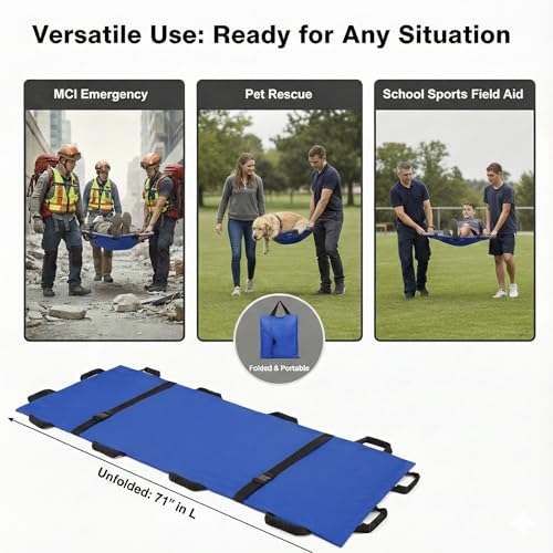 Portable Transport Stretcher with 12 Rubber Handles & Carrying Bag – Dog Stretcher & Gurney, Patient Animal Mover for Emergency Casualty Evacuation, 400lbs Capacity（2Pack Blue） - color: Blue2Pack, size: Two-Pack