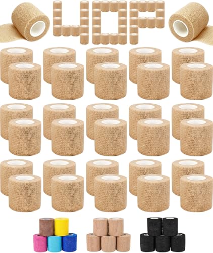 AZEN 40 Pack Self Adhesive Bandage Wrap, 2" X 5 Yards Elastic Cohesive Bandage Wrap, Skin Color Athletic Tape, Vet Wrap, Ankle Tape, Tattoo Grip Tape Wrap - color: Beige, size: 2IN - 40Pack