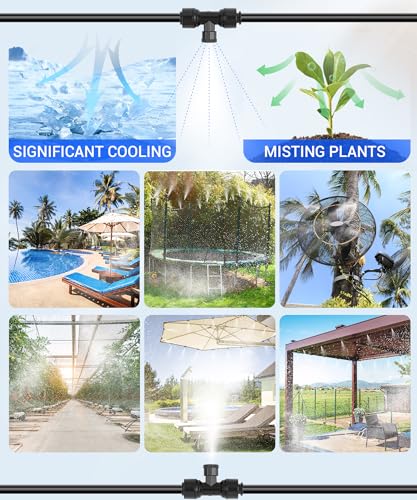 30FT Misters for Outside Patio Misters for Cooling (22 Mist Nozzles) Outdoor Water Patio Hose Greenhouse Mister System Outside Mist Backyard Trampoline for Waterpark Watering Misters for Cooling - size: 30FT