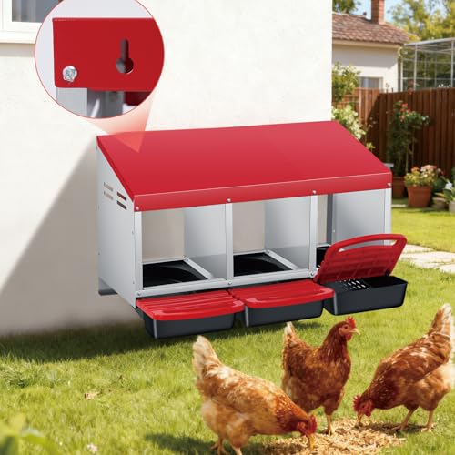 Chicken Nesting Boxes with Cleanable Pull-Out Trays, 3-Hole Wall Mount Roll Away Nest for Easy Cleaning & Egg Collection - size: 3 holes