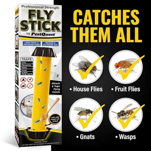 Pest Quest Sticky Fly Stick, Fly Stick for Mosquitoes, Sticky Trap for Flies Gnats Wasp Flying Insects, Bug Catcher, Indoor or Outdoor Use, Ready to Use Home (2, Count, 1)