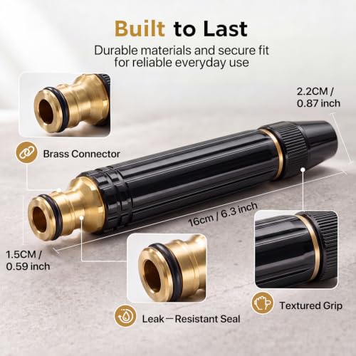 High Pressure Garden Hose Nozzle, No-Leak Metal Water Hose Sprayer Set | with 3 Connectors & Tape, 3/4" GHT Adjustable Gun for Car Wash, Lawns, Pet Shower, Heavy Duty Watering Tool, Black
