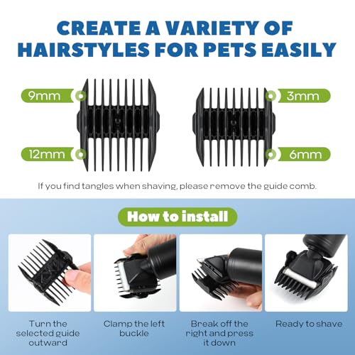 300W Pet Grooming Clippers with 2000-6600rpm Stepless Speed Control | Heavy-Duty Commercial Grade with 13ft Power Cord, Low Noise< 50db, with Extra Blade & 2 Limit Combs of 4 Sizes