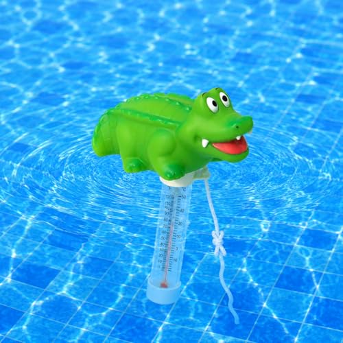 XY-WQ Alligator Floating Pool Thermometer with String, Easy-Read | Large size easy-read scale and included string for swimming pools, spas, hot tubs and ponds.