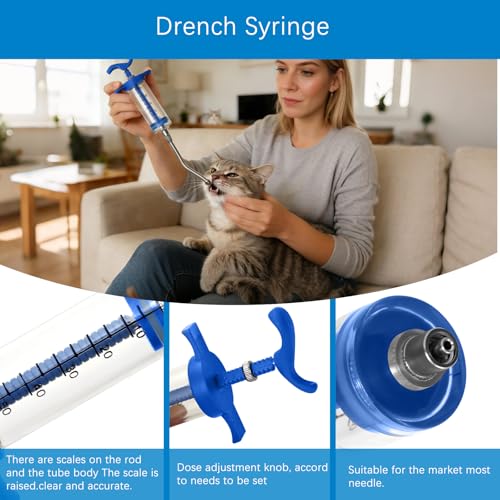 50ml Drenching/Feeding Syringes,with 1 Adjustable Dosage Nozzle,Reusable Feeding Syringe for Sheep,Dog,Goat,Pig,Cat,Small Animals Feeding Supplies