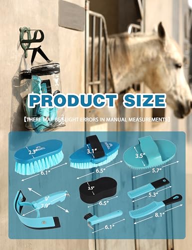 Shinewell Horse Grooming Kit, Complete Horse Brush Set, Equine Grooming Tools for Shedding & Daily Care Blue - color: Blue